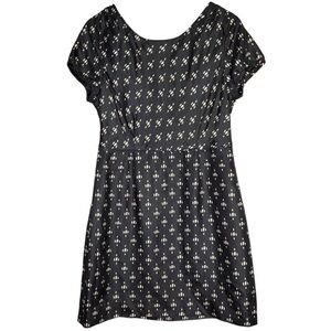 J. Crew 100% Silk Dress Black Printed Short Cap Sleeve